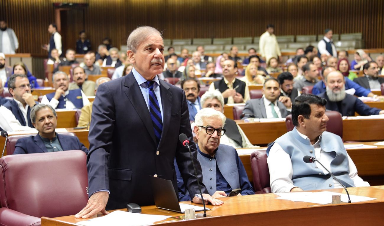 Pakistan Prime Minister Shehbaz Sharif speaks during a session on the National Assembly in Islamabad, Pakistan on October 22, 2024. (Photo courtesy: NA of Pakistan/ Twitter)