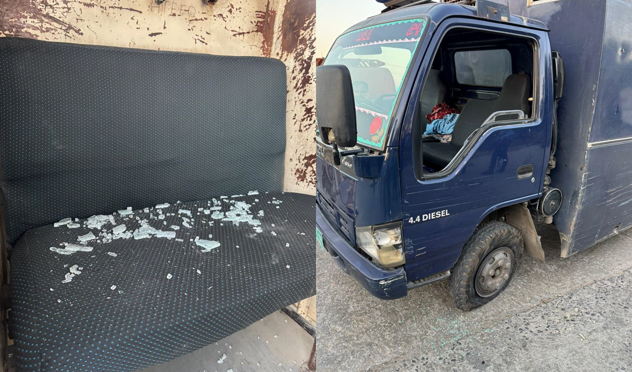 This combination of photos created on October 25, 2024 shows one of the prisoner vans carrying 82 prisoners that came under attack on the outskirts of Islamabad on October 25, 2024. (Photo courtesy: Social Media)