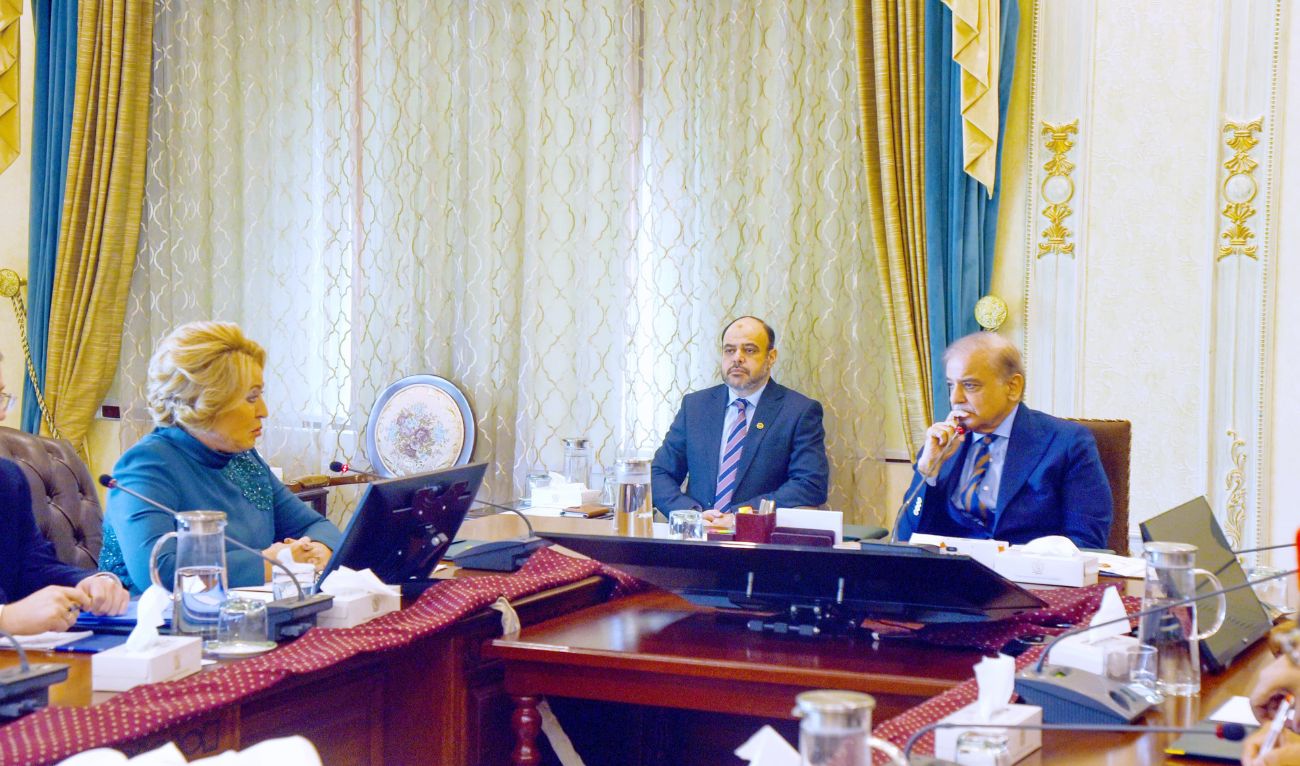 Speaker of the Federation Council of the Federal Assembly of the Russian Federation, Valentina Matvienko in a meeting with Prime Minister Shehbaz Sharif in Islamabad on October 29, 2024. (PMO)