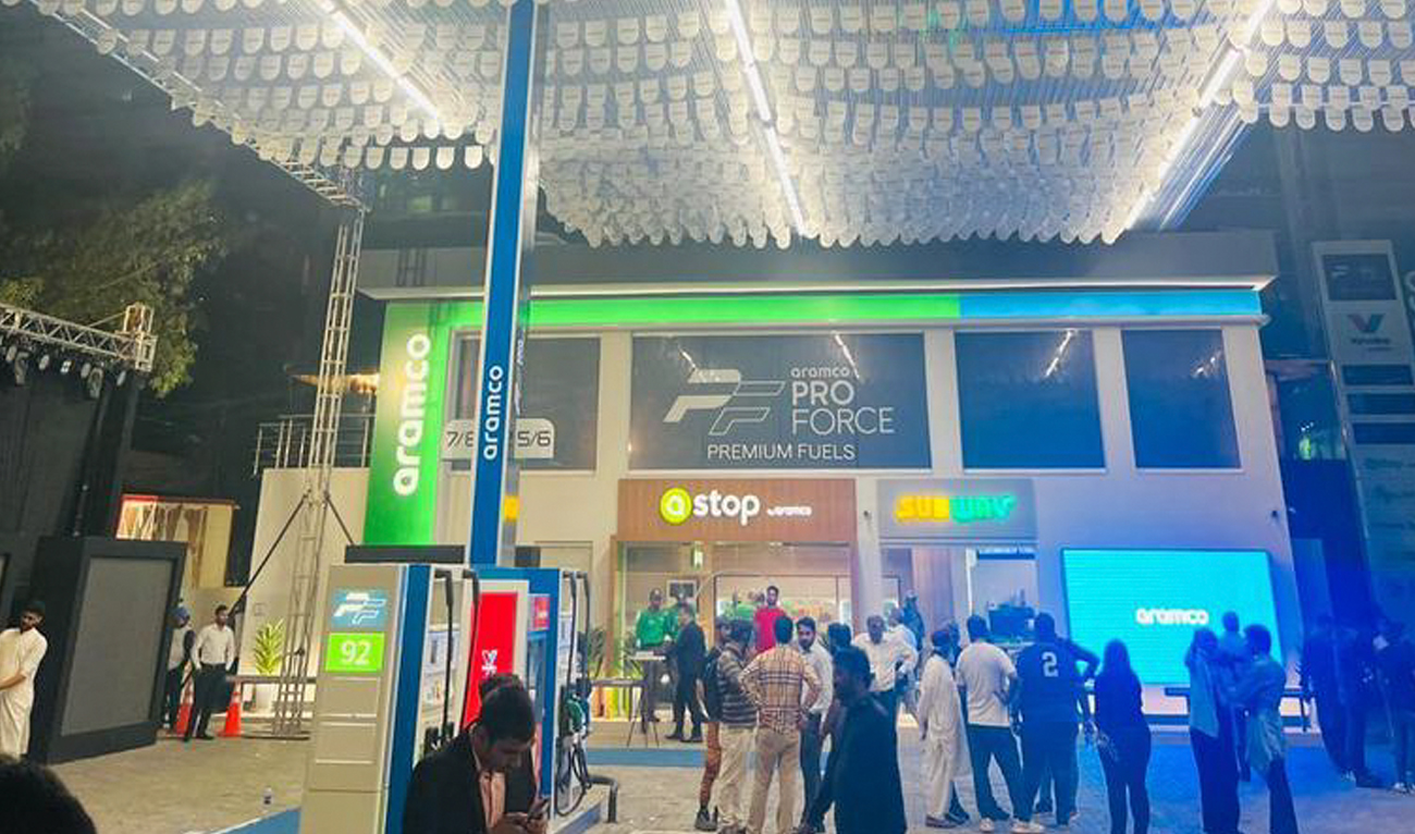 People visit Saudi Aramco's first branded gas station during the innaugration ceremony in Lahore on October 29, 2024. (Photo courtesy: X/@ranjha001)