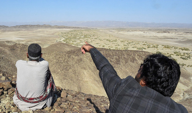 In this file photo, taken on January 18, 2024, a local resident shows a mountain at the Koh-e-Sabz area of Pakistan;s south-west Balochistan province where Iran launched an airstrike. (AFP/File)