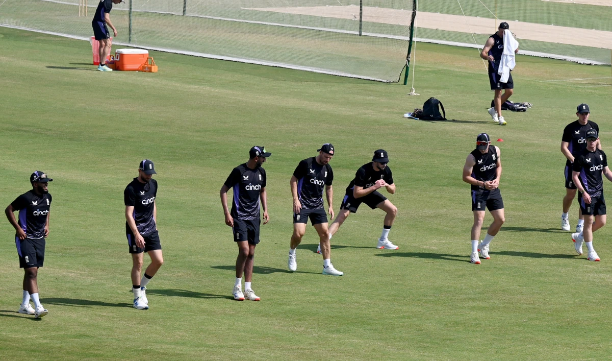 England's cricketers attend a practice session at the Multan Cricket Stadium in Multan on October 4, 2024 ahead of their first test cricket match against Pakistan. (AFP)