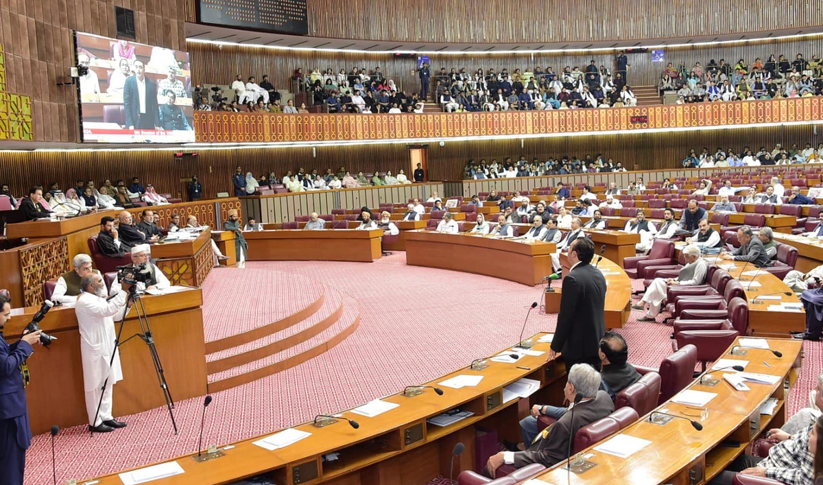In this file photo, taken and released by the Press Information Department, Pakistani parliamentarians attend the National Assembly meeting in Islamabad on August 9, 2024. (PID/File)