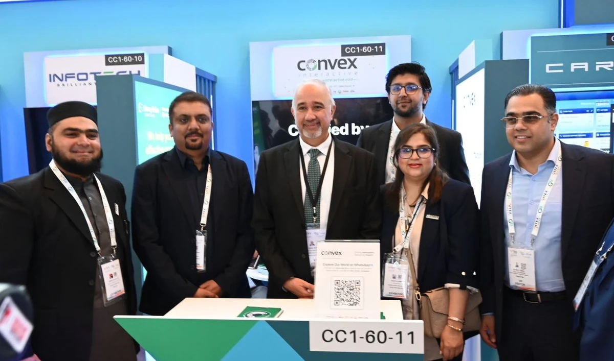 Pakistan's Ambassador to the United Arab Emirates (UAE) Faisal Niaz Tirmizi poses for a photo with participants at the Gulf Information Technology Exhibition (GITEX) 2024 in Dubai, UAE, on October 14, 2024. (Pakistan embassy, UAE)