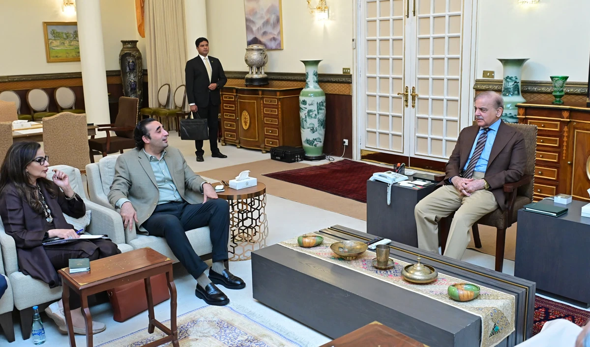 Pakistan Prime Minister Shehbaz Sharif meets former foreign minister and key coalition partner Bilawal Bhutto-Zardari at the Prime Minister Office in Islamabad on October 19, 2024. (PMO)