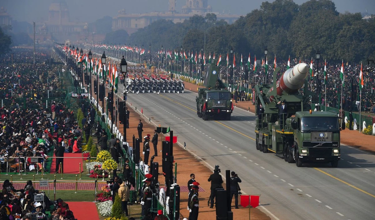 A DRDO anti-satellite weapons (ASAT) 'Mission Shakti' (front) is being marched past along Rajpath during the Republic Day parade in New Delhi on January 26, 2020. (AFP/File)