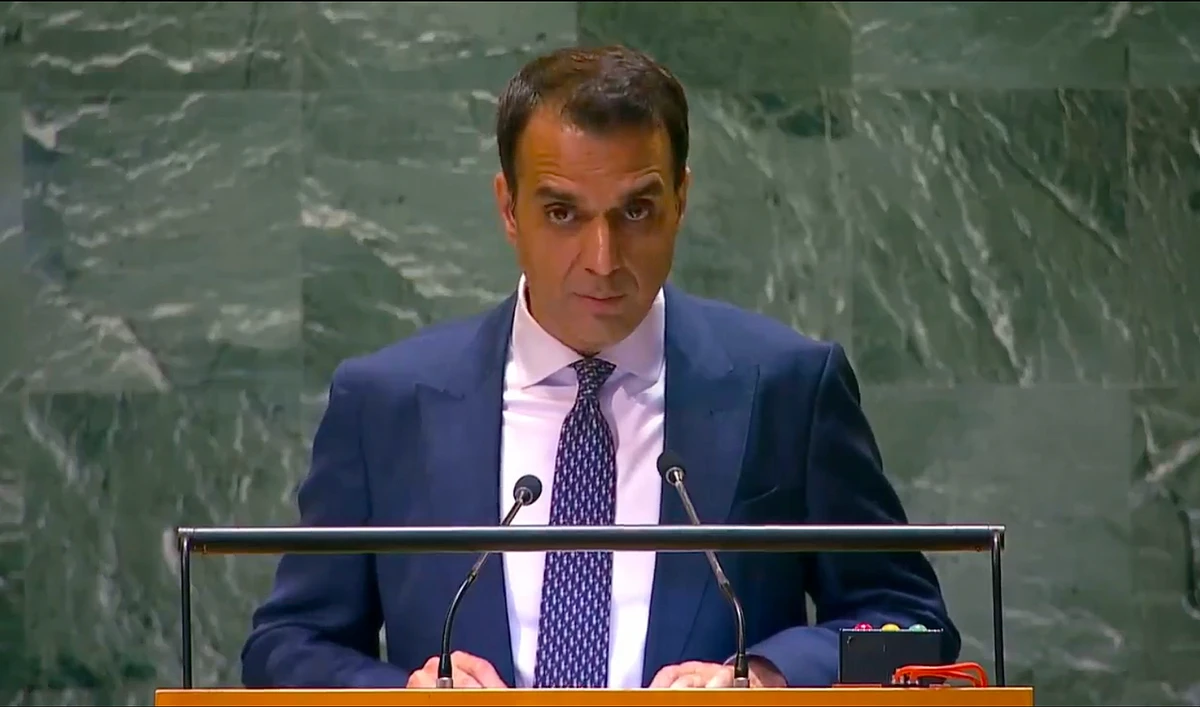 Pakistan's Deputy Permanent Representative of Pakistan to the UN, Usman Jadoon, addresses United Nations in Islamabad, Pakistan, on October 31, 2024. (@PakistanUN_NY/X)