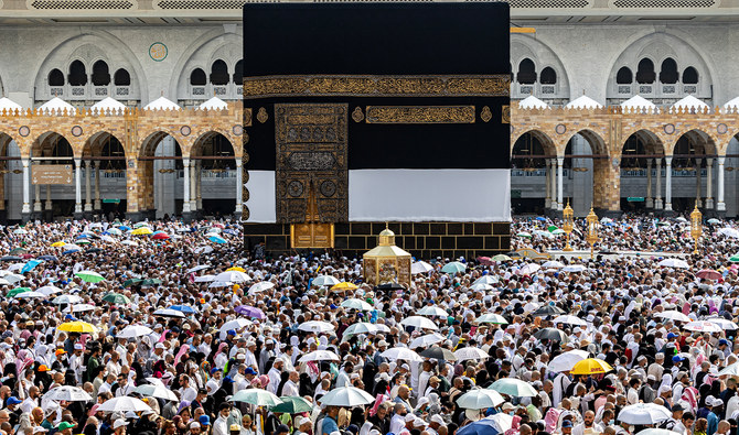 Muslim pilgrims perform the farewell circumambulation or "tawaf", circling seven times around the Kaaba, Islam's holiest shrine, at the Grand Mosque in the holy city of Makkah on June 18, 2024 at the end of the annual hajj pilgrimage. (AFP/File)