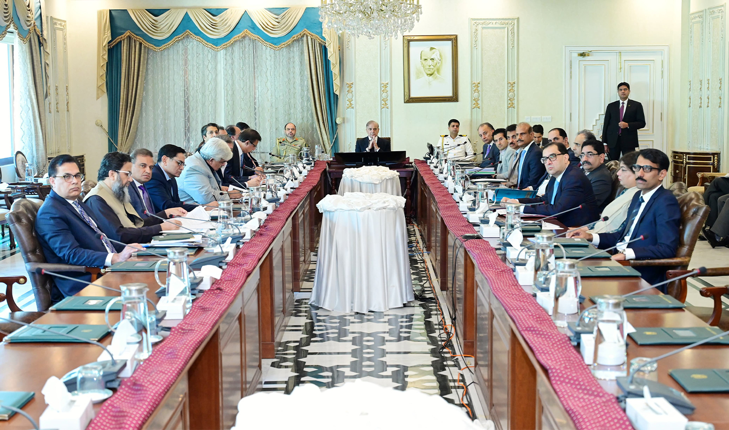 Pakistan Prime Minister Shehbaz Sharif (center) chairs a federal cabinet meeting in Islamabad, Pakistan on November 18, 2024. (Government of Pakistan)