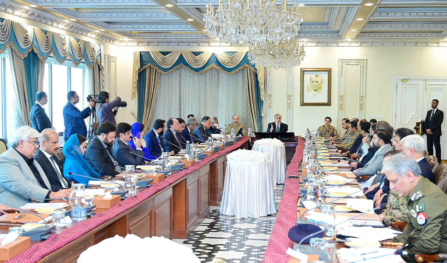 Pakistan Prime Minister Shehbaz Sharif (center) chairs a meeting of the National Action Plan’s apex committee in Islamabad, Pakistan, on November 20, 2024. (Government of Pakistan)