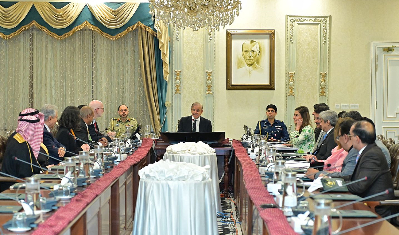 In this handout photo, taken and released by the Pakistan Polio Eradication Programme on November 23, 2024, Pakistan Prime Minister Shehbaz Sharif speaks during a meeting with the representatives from Saudi agency KSrelief, World Health Organization, Bill & Melinda Gates Foundation and UNICEF along with the officials from the Global Polio Eradication Initiative in Islamabad on November 20, 2024. (Photo courtesy: Handout/Pakistan Polio Eradication Programme)