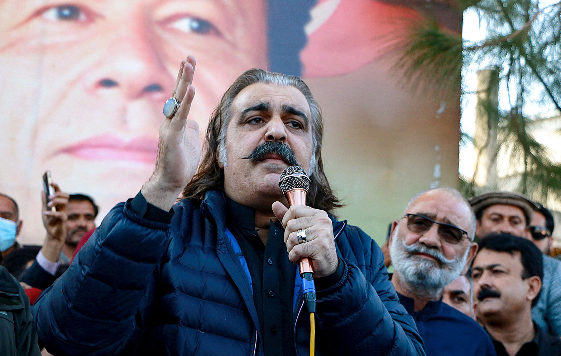 Ali Amin Gandapur, chief minister of Khyber Pakhtunkhwa province and member of jailed former prime minister Imran Khan’s Pakistan Tehreek-e-Insaf (PTI) party, speaks during a press conference in Mansehra on November 27, 2024. (AFP)