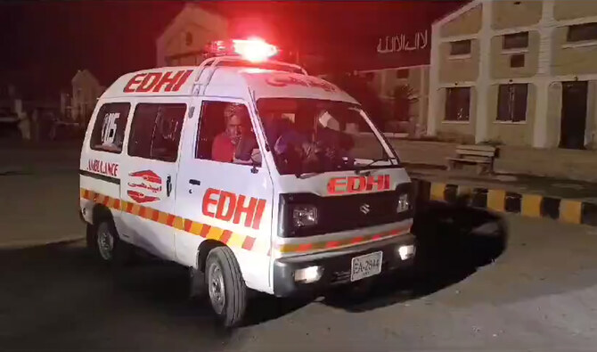 This file photo, taken on August 14, 2024, shows an ambulance carrying people injured in a grenade attack at the Quetta Railway Station in Quetta. (Photo courtesy: Edhi/File)