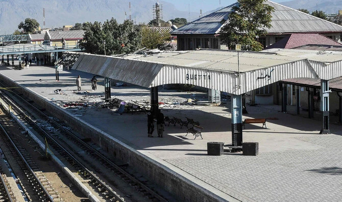 A general view shows the blast site at a railway station, a day after an explosion allegedly by Pakistani separatists in Quetta, Pakistan’s Balochistan province, on November 10, 2024. (AFP)