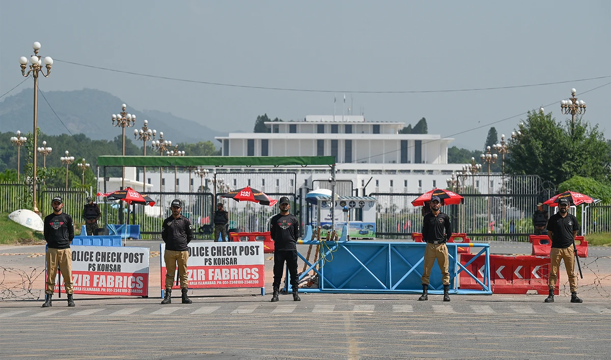 Security personnel stand guard in front of the Presidential Palace ahead of a Shanghai Cooperation Organisation (SCO) summit in Islamabad on October 13, 2024. (AFP/File)