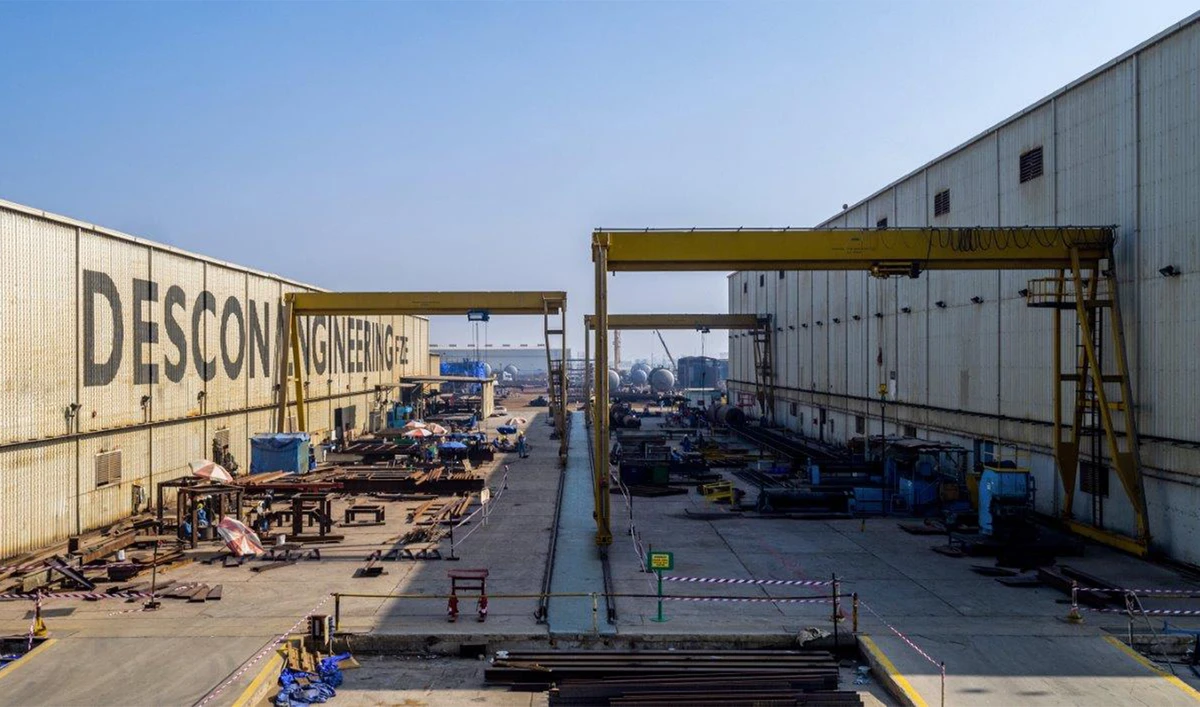 Workers are pictured at the Descon Chemical plant in Al Hamriyah in Sharjah, UAE, in 2020. (Babar Shahzad/Google)