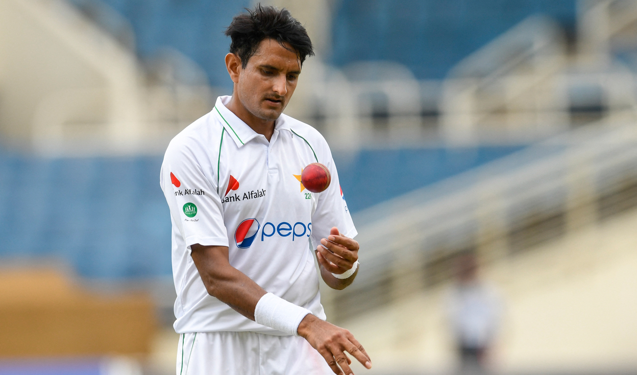 Mohammad Abbas of Pakistan prepares to bowl during day 2 of the 1st Test between West Indies and Pakistan at Sabina Park, Kingston, Jamaica, on August 13, 2021. (AFP/File)