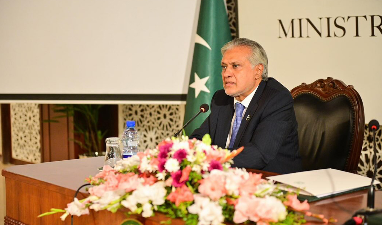 Pakistan’s Deputy Prime Minister and Foreign Minister Ishaq Dar speaks during an event at the Ministry of Foreign Affairs in Islamabad on October 29, 2024. (Photo courtesy: MOFA/File)