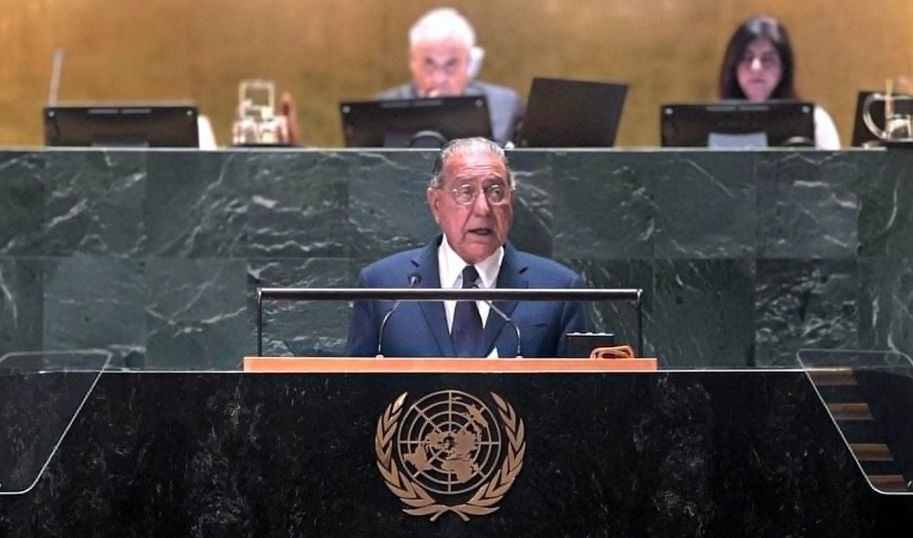 Ambassador Munir Akram, Pakistan’s permanent representative to the United Nations, speaks at the 10th Resumed Emergency Special Session of the UN General Assembly (ESS) on the Situation in Palestine, on December 4, 2024. (Photo Courtesy: X@PakistanUN_NY)