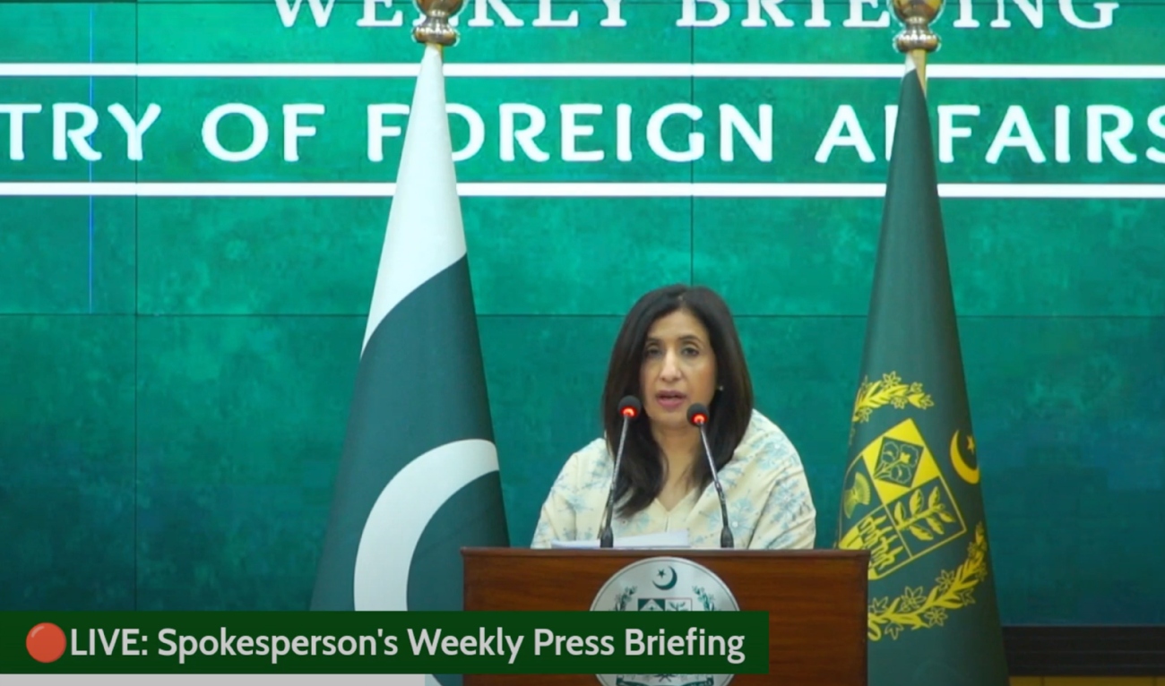 The screengrab taken from the video posted by Pakistan's foreign office on December 12, 2024, shows foreign office spokesperson Mumtaz Zahra Baloch addressing a weekly press briefing in Islamabad, Pakistan. (ForeignOfficePk/YouTube)