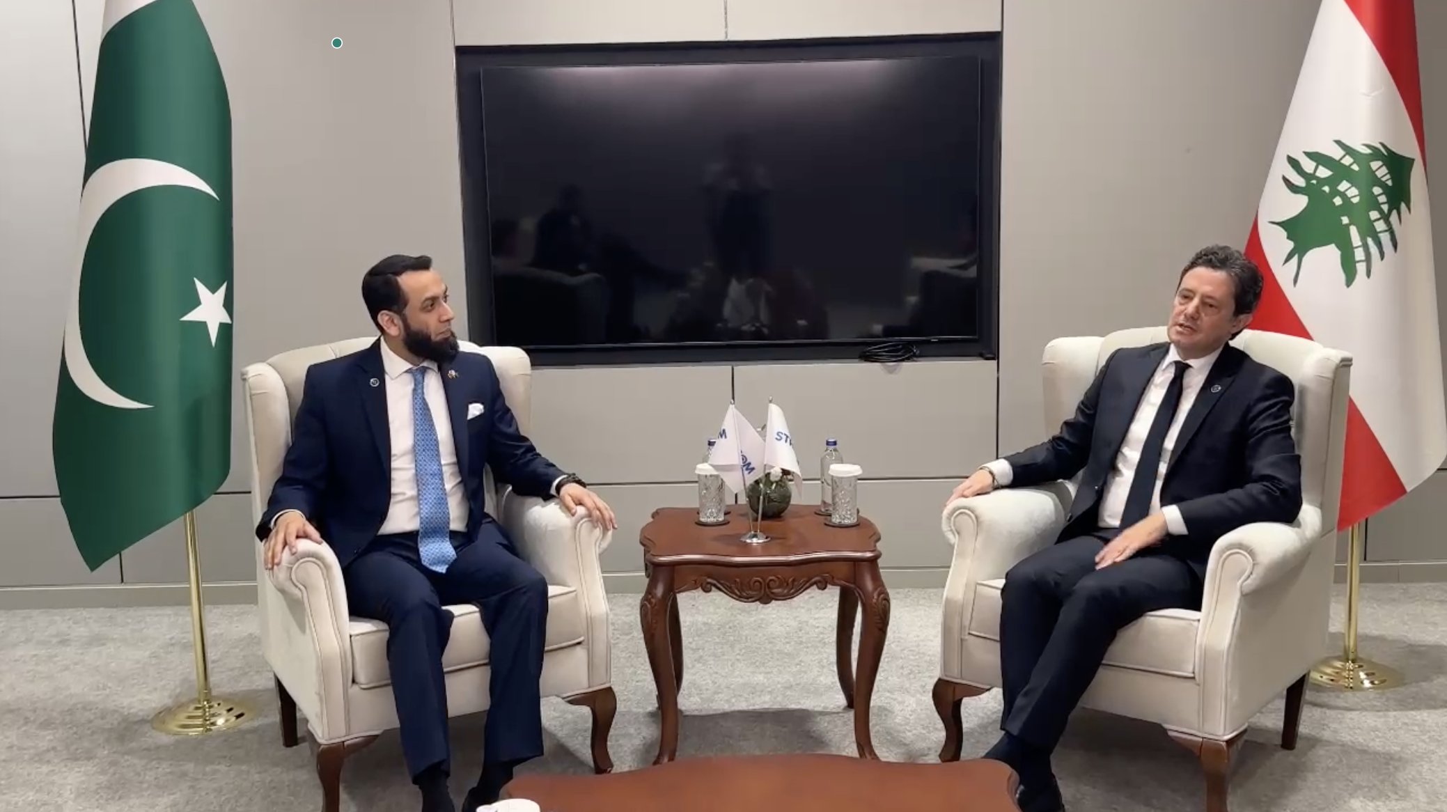 Pakistan's Information Minister Ataullah Tarar (left) meets his counterpart from Lebanon, Ziad Makary, in Istanbul on December 14, 2024. (Pakistan's Information Ministry)