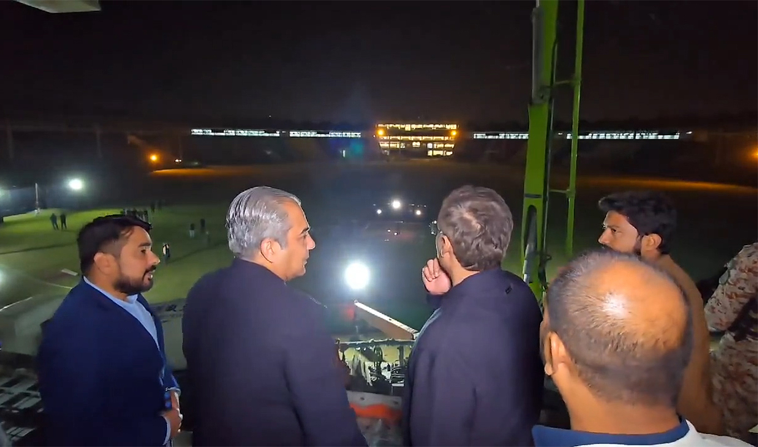 Pakistan Cricket Board Chairman Mohsin Naqvi reviews the ongoing renovations at the National Stadium in Karachi, Pakistan, on December 21, 2024. (Pakistan Cricket Board)
