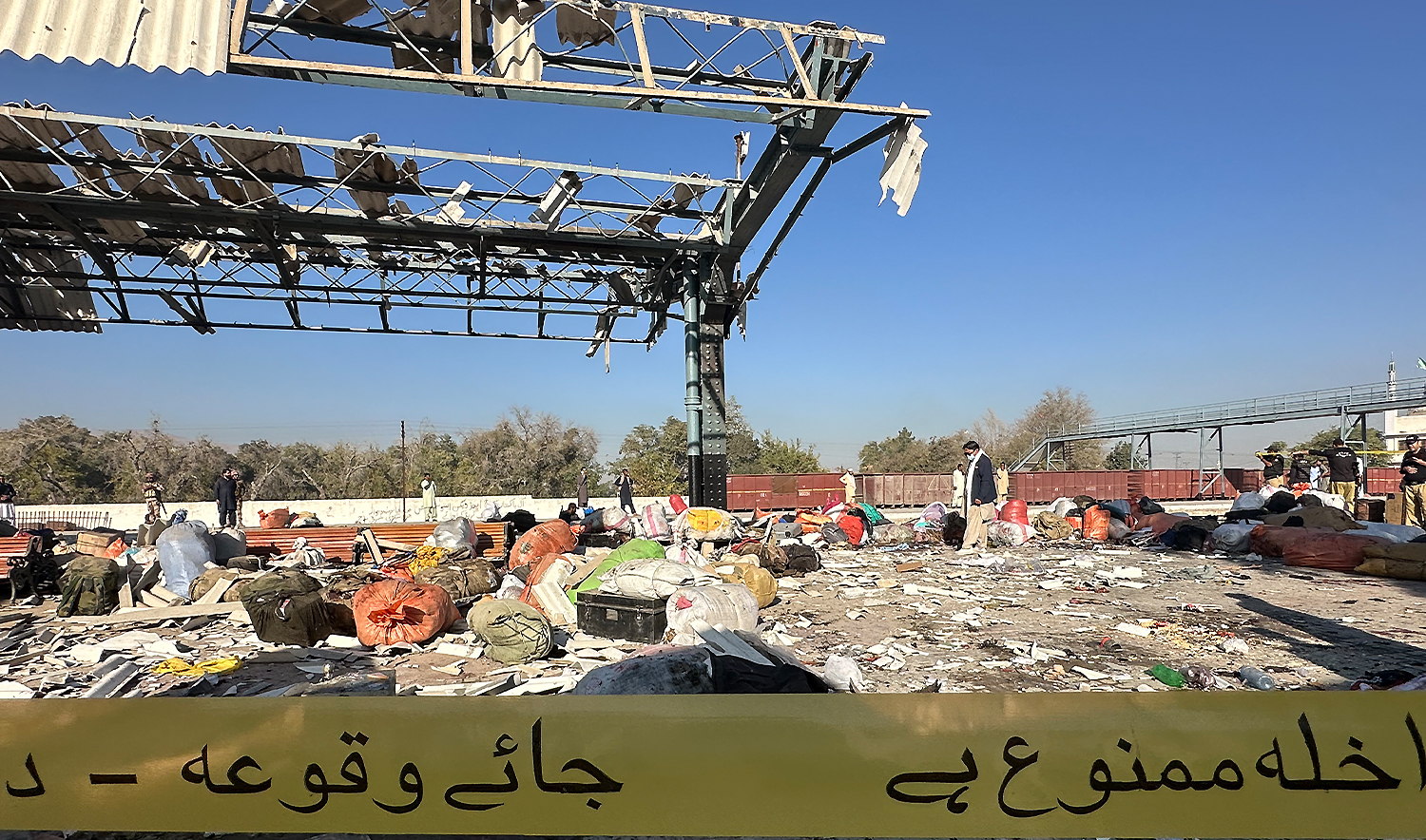 Security personnel inspect the blast site at a railway station, a day after an explosion allegedly by Pakistani separatists in Quetta, in Pakistan's Balochistan province, on November 10, 2024. (AN photo)