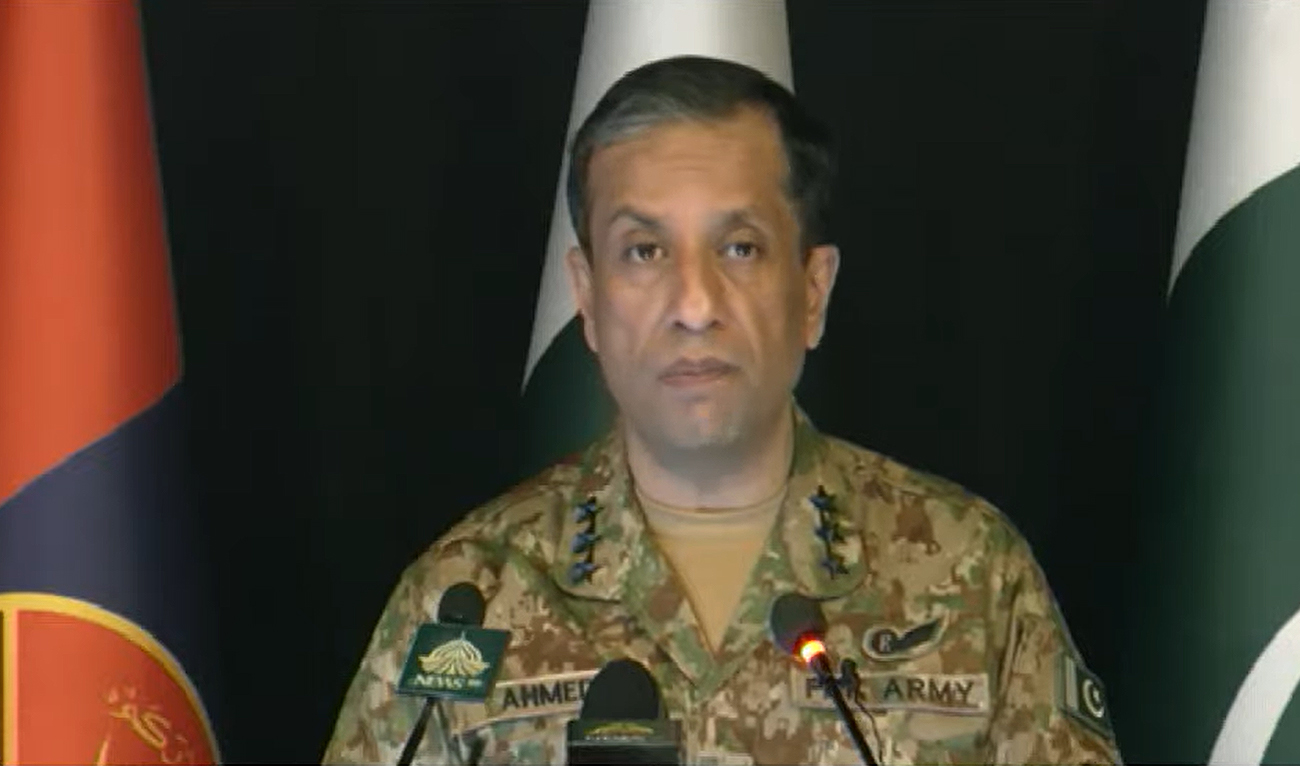 Inter-Services Public Relations (ISPR), Pakistan Army’s media wing, Director General Lt. Gen. Ahmed Sharif Chaudhry speaks during a press briefing in Rawalpindi on December 27, 2024. (Screengrab/PTV World)