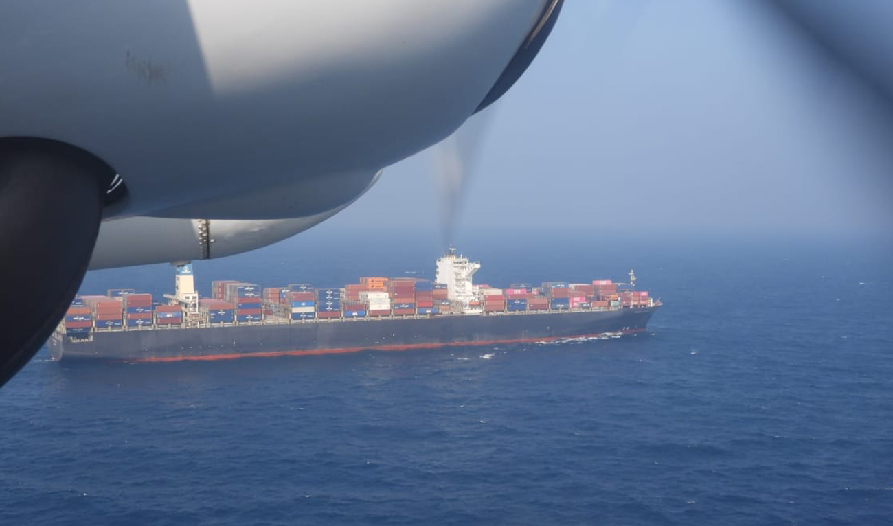 In this handout photo, released by the Pakistan Maritime Security Agency on December 4, 2024, shows the Indian cargo vessel following Pakistan’s recue operation. (Photo courtesy: PMSA/File)