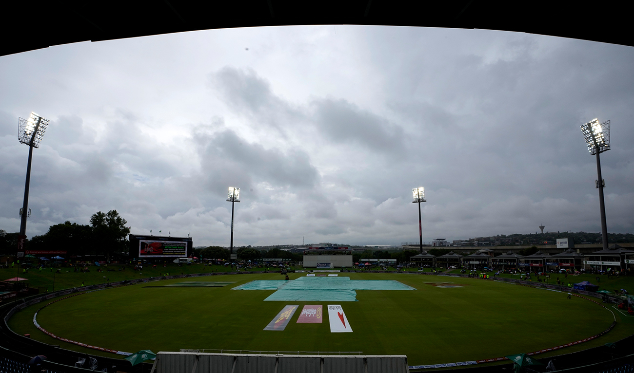 Rain delays the start of day three of the Test cricket match between South Africa and Pakistan, at the Centurion Park, in Centurion, South Africa on December 28, 2024. (AP)