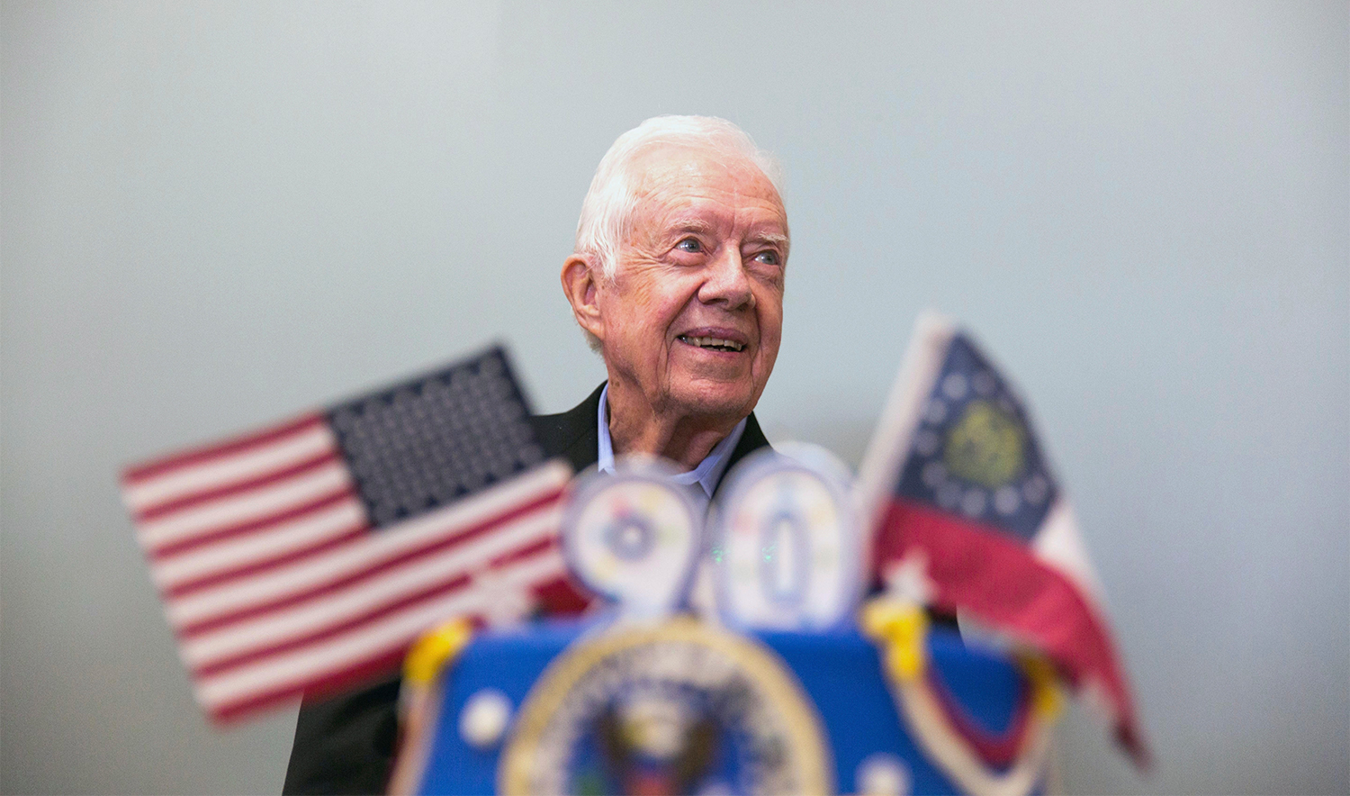 Former President Jimmy Carter stands behind his birthday cake during his 90th birthday celebration held at Georgia Southwestern University in Georgia, US, on Oct. 4, 2014. (AP/File)