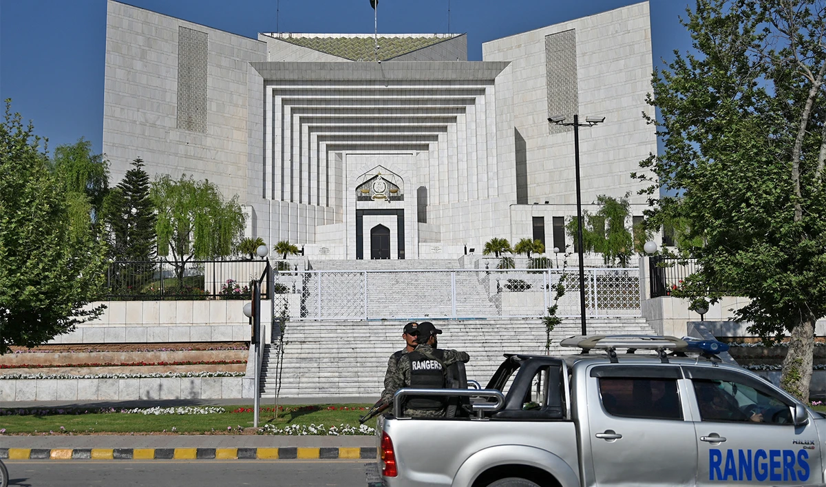 Rangers patrolalong a street past Pakistan's Supreme Court in Islamabad on April 5, 2022. (AFP/File)