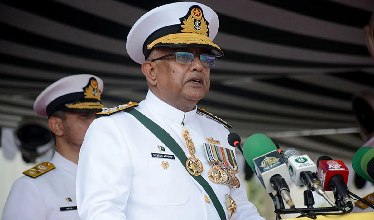 Pakistan’s Chief of Naval Staff Admiral Naveed Ashraf is addressing a passing out Parade of 121st Midshipmen and 29th Short Service Commission Course at Pakistan Naval Academy in Karachi, Pakistan, on June 29, 2024. (APP/File)