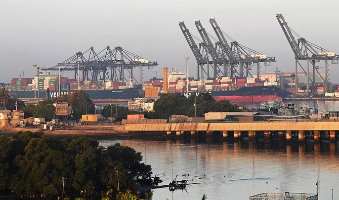 Shipping containers are seen stacked on a ship at a sea port in Karachi on April 6, 2023. (AFP/ file)