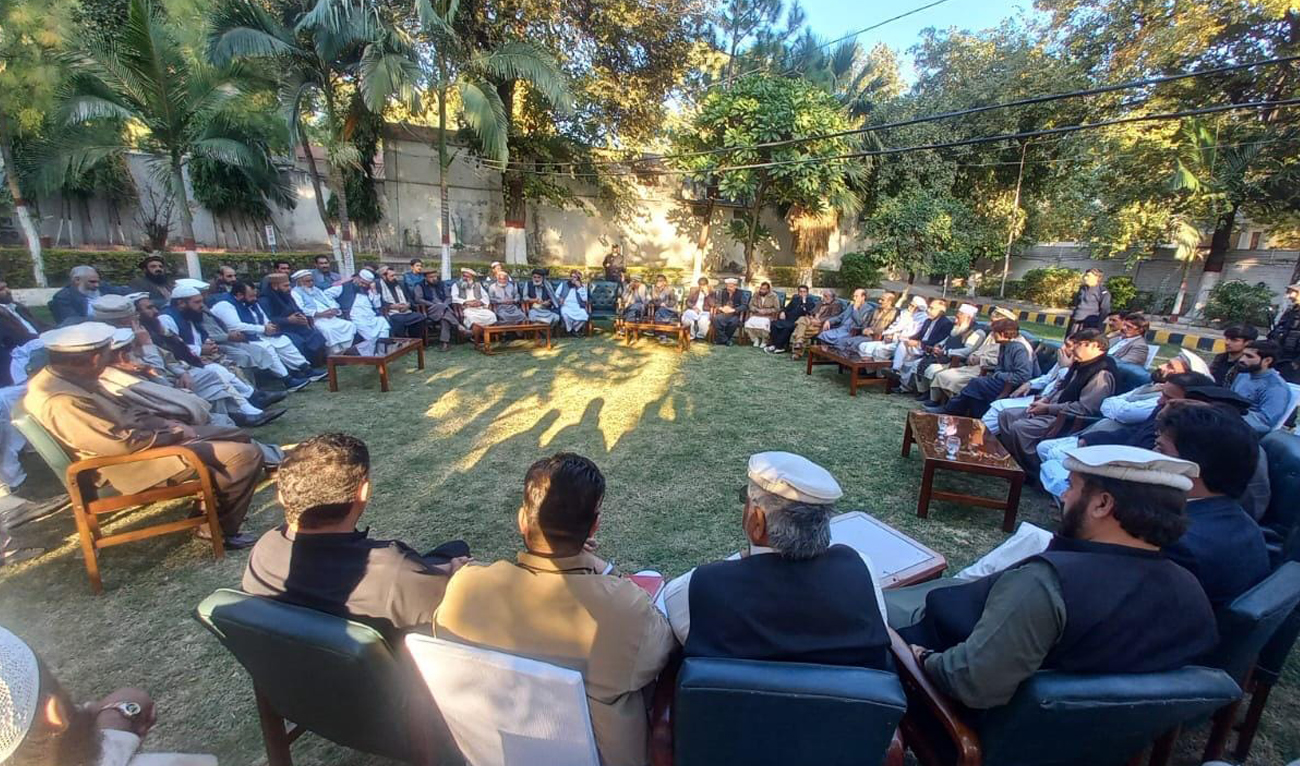 This file photo, released by the Commissioner Kohat Division on December 6, 2024, shows leaders of warring tribes attending a grand jirga in Kohat, for a ceasefire in Pakistan’s northwestern Kurram district, where tribal and sectarian clashes since November have claimed over 130 lives. (Photo courtesy: Facebook/Commissioner Kohat Division, Kohat/File)