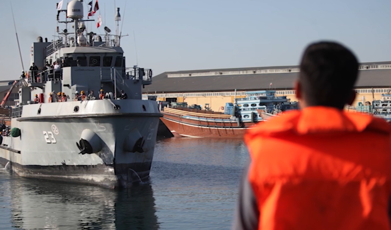 In this handout photo, released on January 2, 2024, Pakistan Navy ship arrives at the Port Bandar Abbas, Hormozgan Province in Iran during their overseas deployment. (Photo courtesy: Pakistan Navy)
