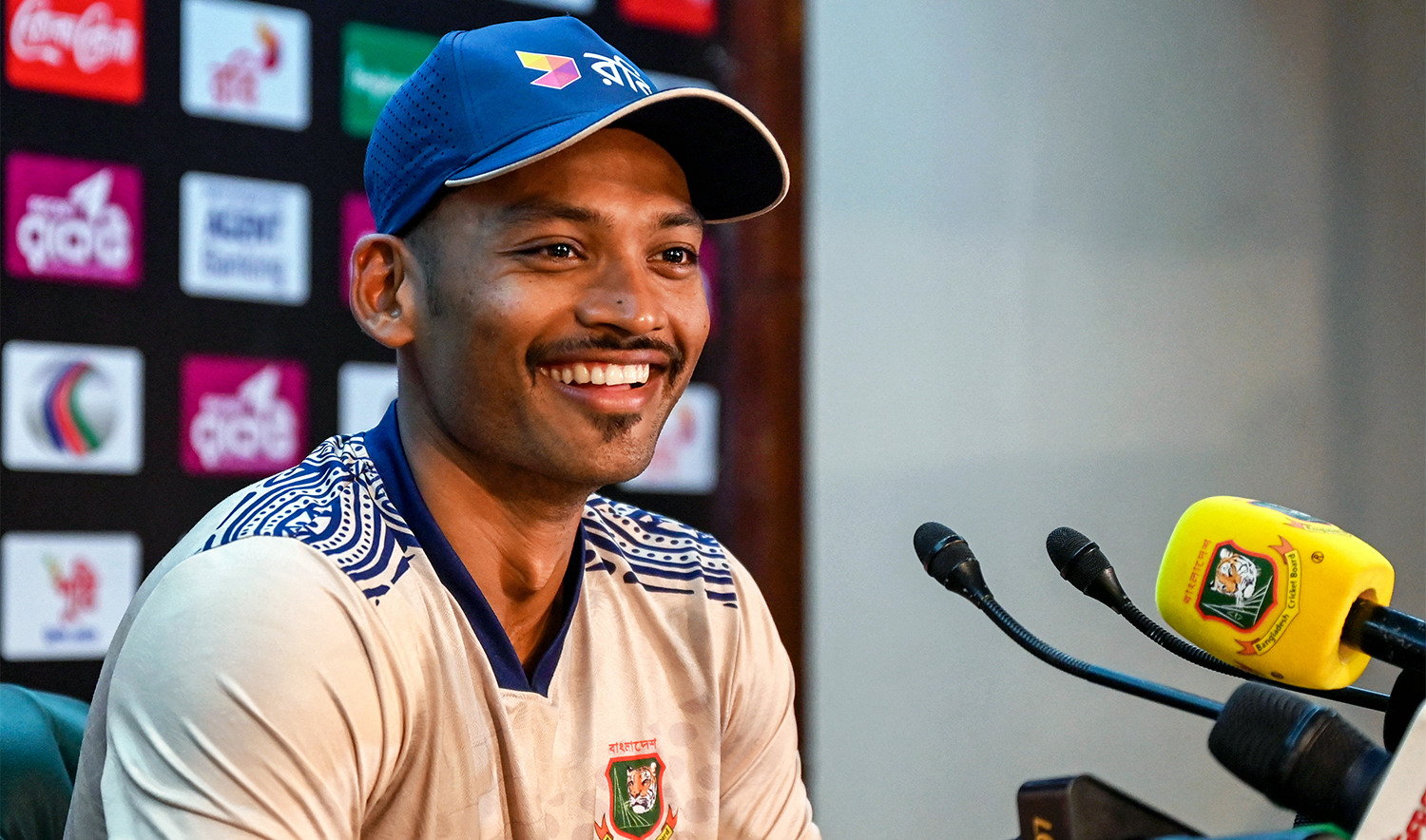 Bangladesh’s captain Najmul Hossain Shanto addresses a press conference on the eve of their first Test cricket match against South Africa at the Sher-e-Bangla National Cricket Stadium in Dhaka on October 20, 2024. (AFP/File)