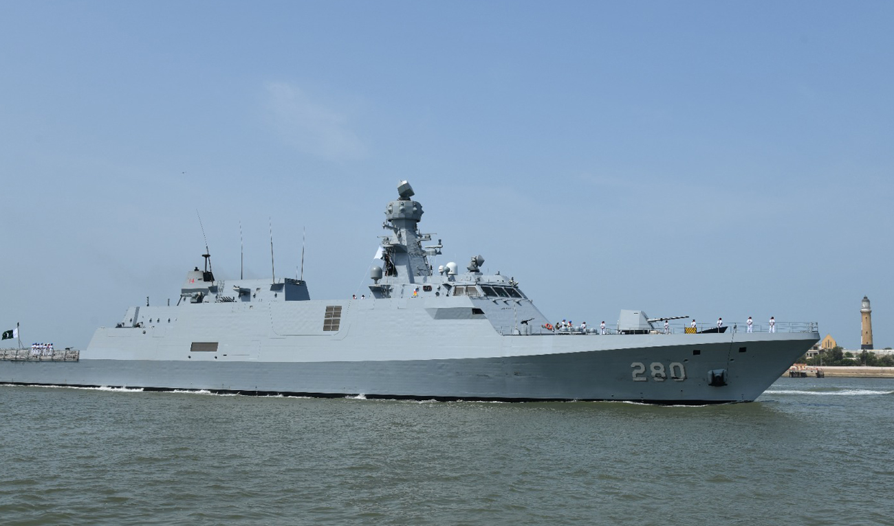 This file photograph, taken and released by Pakistan Navy on June 26, 2024, shows Pakistan Navy’s warship Babur arriving at the Karachi Naval Dockyard in Karachi. (Photo courtesy: Pakistan Navy/File)