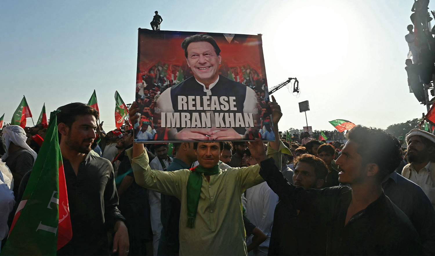 Activists of Pakistan Tehreek-e-Insaf (PTI) party of former country’s prime minister Imran Khan, take part in a public rally on the outskirts of Islamabad on September 8, 2024. (AFP/File)
