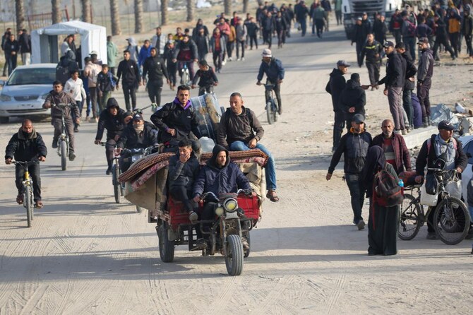 Displaced Palestinians have started to return to Rafah on Jan. 19, 2025 amid a delay in the long-awaited ceasefire in the conflict. (AFP)