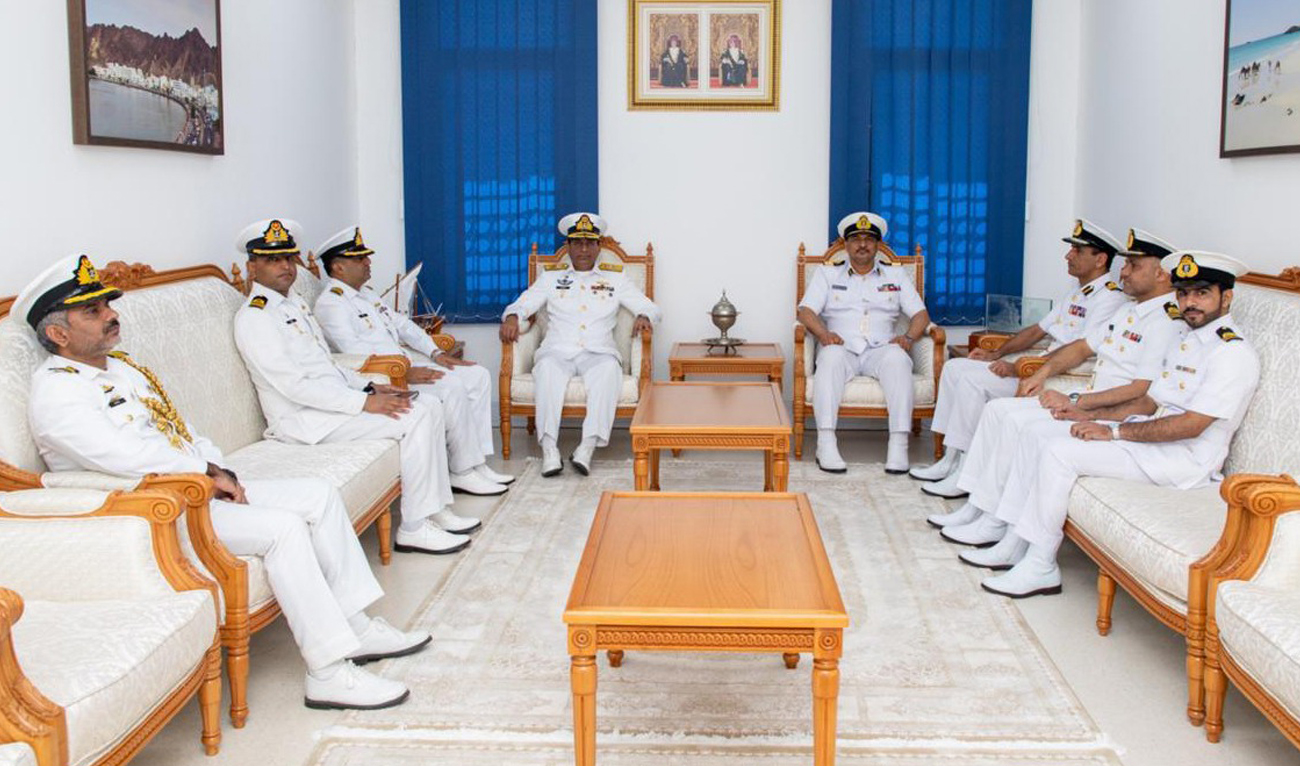This handout photo, released by Pakistan Navy on January 24, 2025, shows officials from Pakistani (left) and Omani (right) navies during a meeting in Muscat. (Photo courtesy: Pakistan Navy)