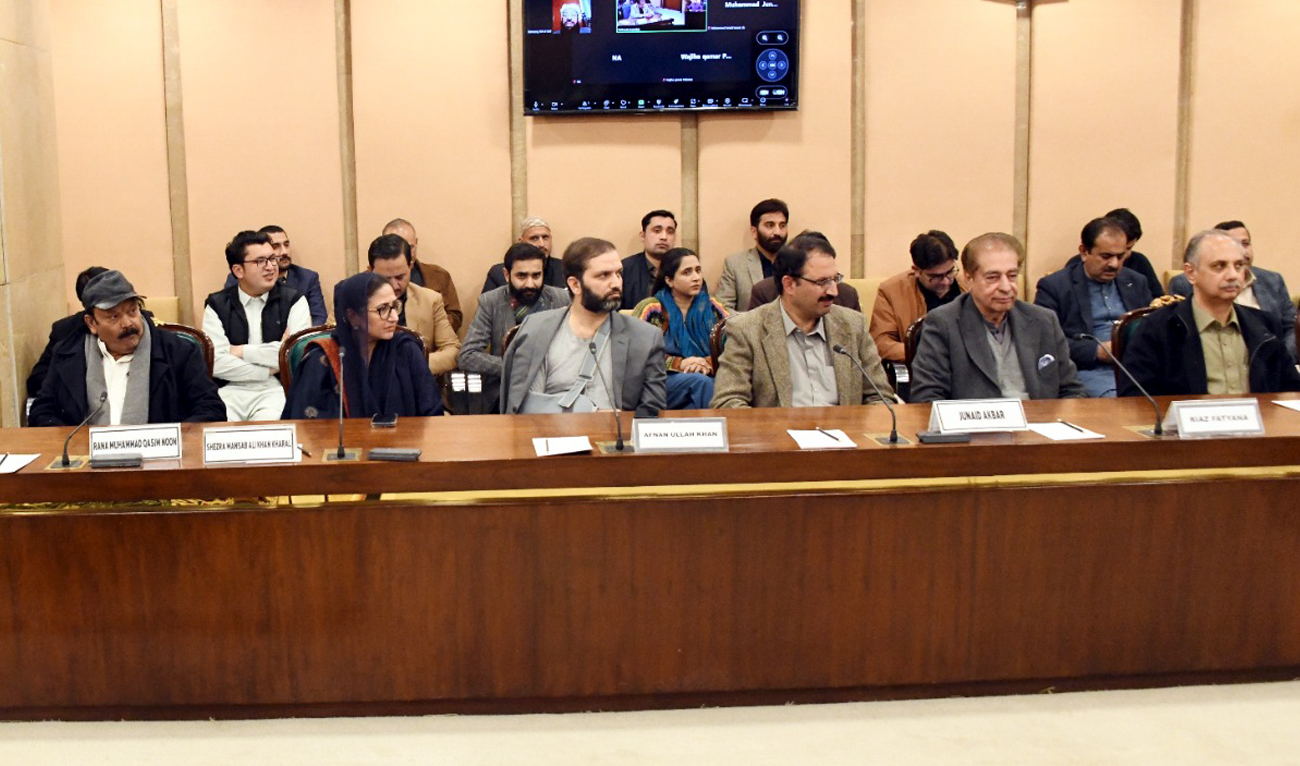 Pakistani lawmaker Junaid Akbar Khan (3R) gestures during a meeting of the National Assembly’s Public Accounts Committee in Islamabad on January 24, 2025. (Photo courtesy: X/@NAofPakistan)