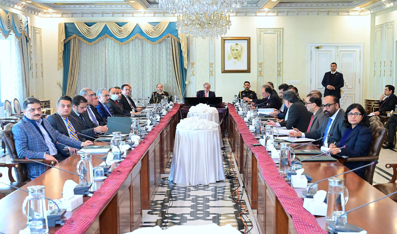 Pakistan Prime Minister Shehbaz Sharif (center) chairs a meeting on Pakistan Railways in Islamabad, Pakistan, on January 27, 2025. (PID)