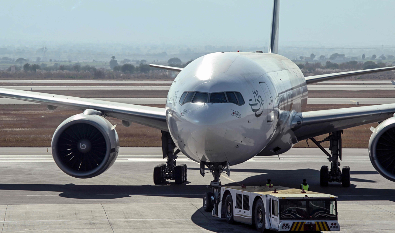 Pakistan International Airline (PIA) aircraft taxis ahead of its takeoff for Paris at the Islamabad International Airport on January 10, 2025, as EU authorities lift a four-year ban on the state airline. (AFP/File)