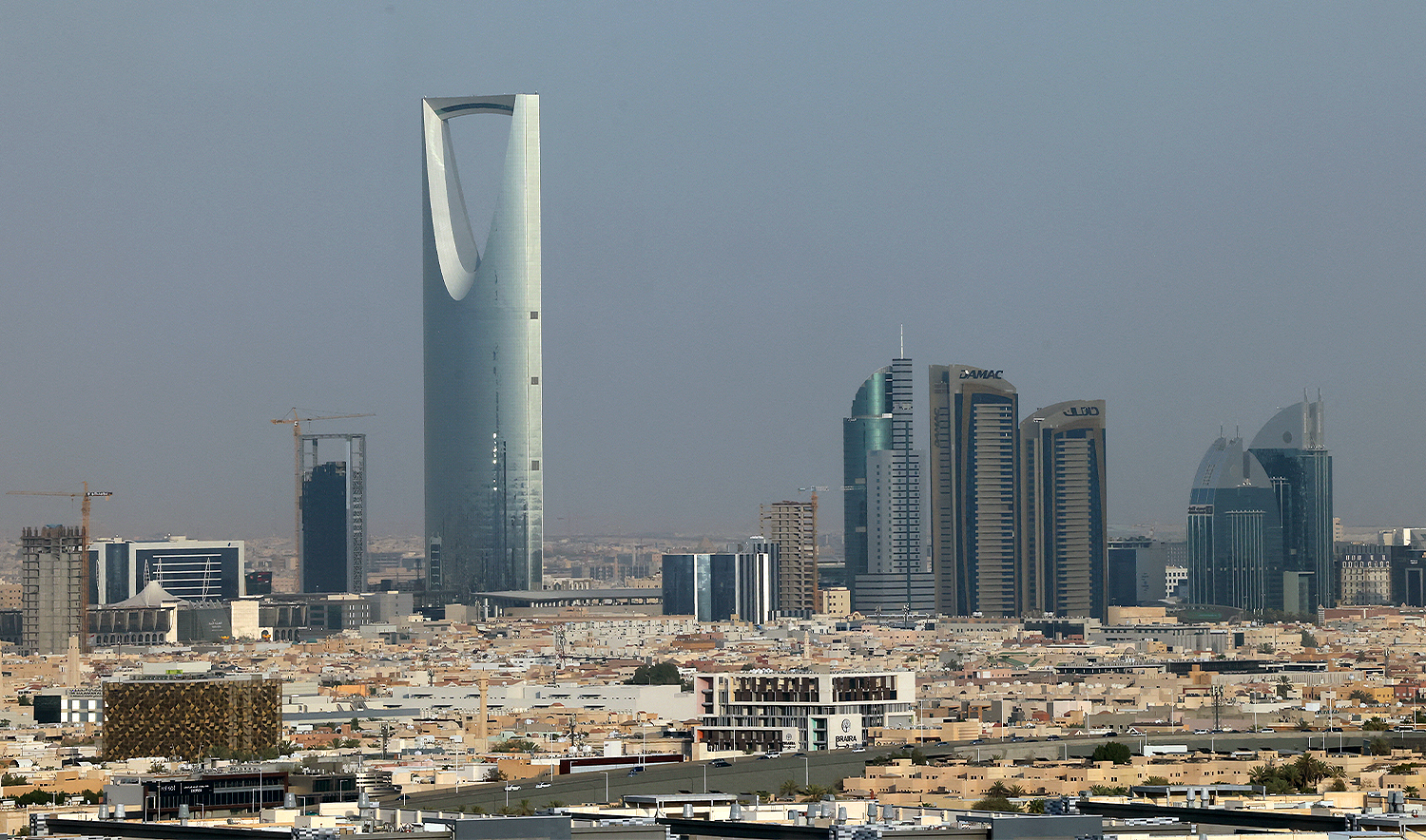 This picture taken on August 1, 2023 shows a view of the Kingdom Centre (L) skyscraper in Riyadh. (AFP/File)