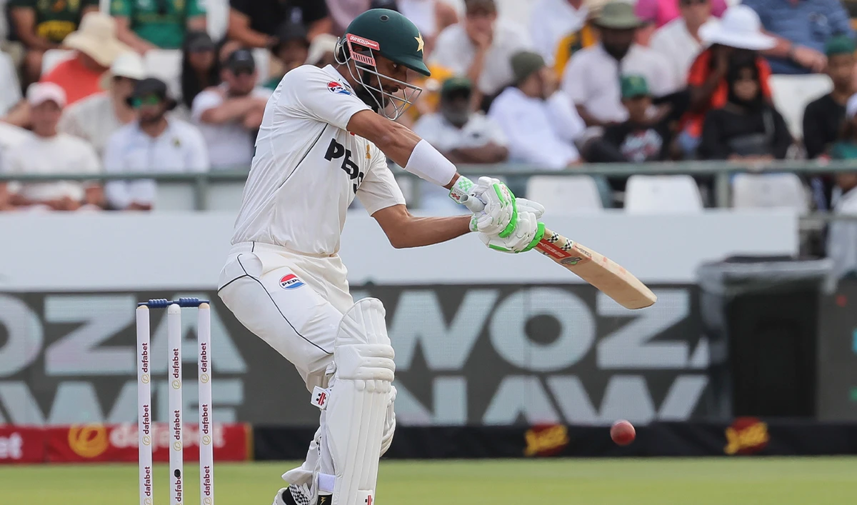 Pakistan’s Shan Masood bats, during the third day of the second test cricket match between South Africa and Pakistan, in Cape Town, South Africa, on January 5, 2025. (AP)