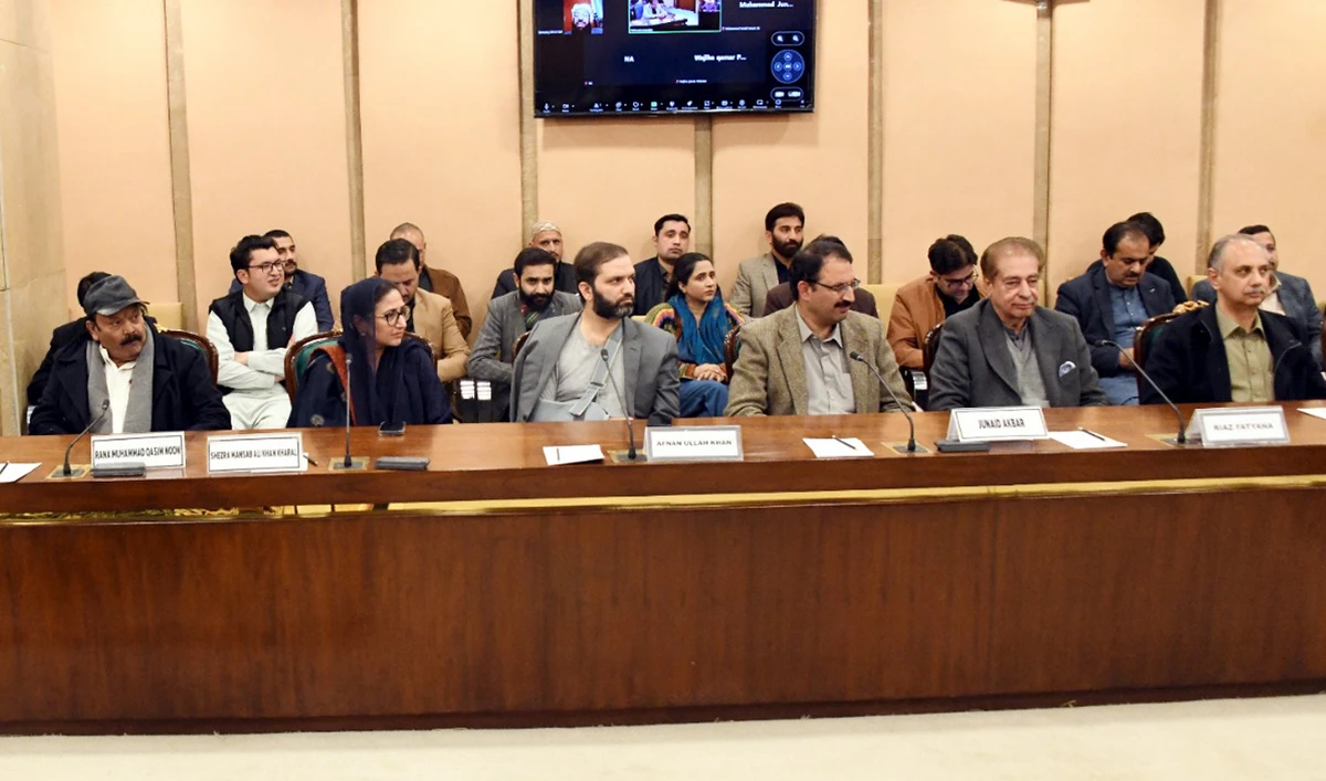 Pakistani lawmaker Junaid Akbar Khan (3R) gestures during a meeting of the National Assembly’s Public Accounts Committee in Islamabad on January 24, 2025. (Photo courtesy: X/@NAofPakistan)