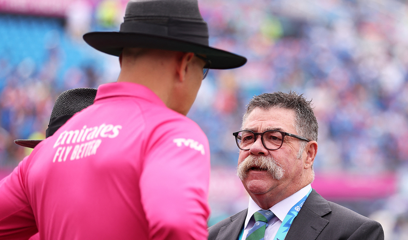 Match Referee David Boon looks on during the ICC Men’s T20 Cricket World Cup West Indies & USA 2024 match between India and Ireland at Nassau County International Cricket Stadium on June 05, 2024 in New York. (AFP/File)