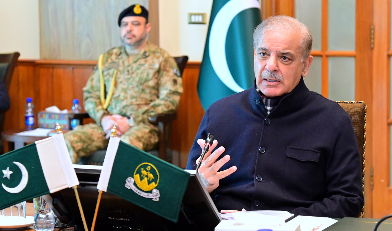Prime Minister Shehbaz Sharif speaks during a meeting to review the law and order situation, in Quetta, Pakistan, on February 3, 2025. (PID)
