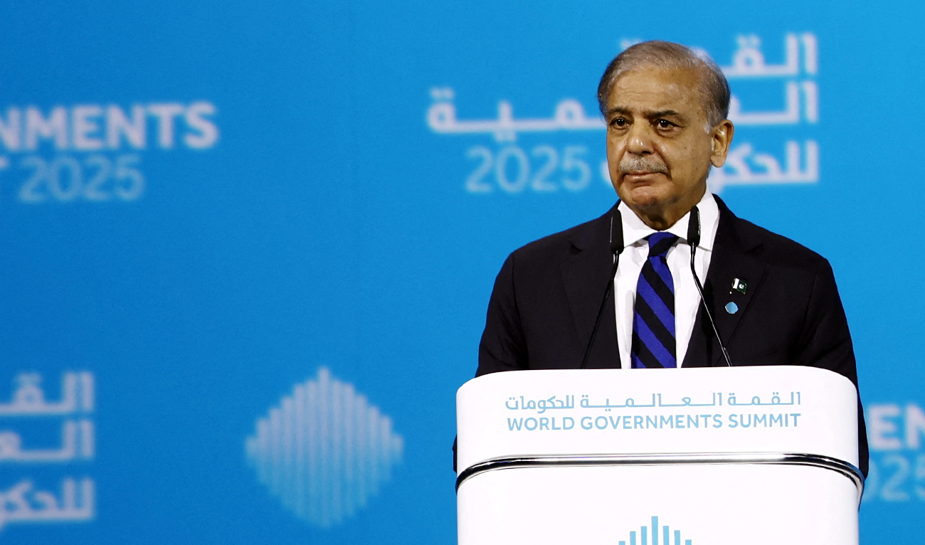 Pakistan’s Prime Minister Shehbaz Sharif speaks during a session at the World Governments Summit in Dubai, United Arab Emirates, on February 11, 2025. (REUTERS)